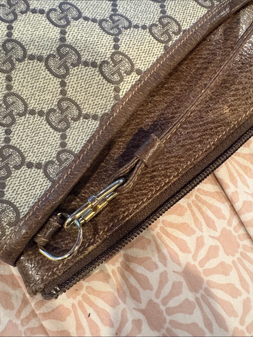 Gucci Beige Monogram Crossbody with Brown Leather and Green-Red Web